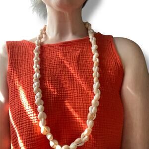 Vintage 70s Cowrie Shell Necklace | 36” Boho Beach Lei Made in Philippines